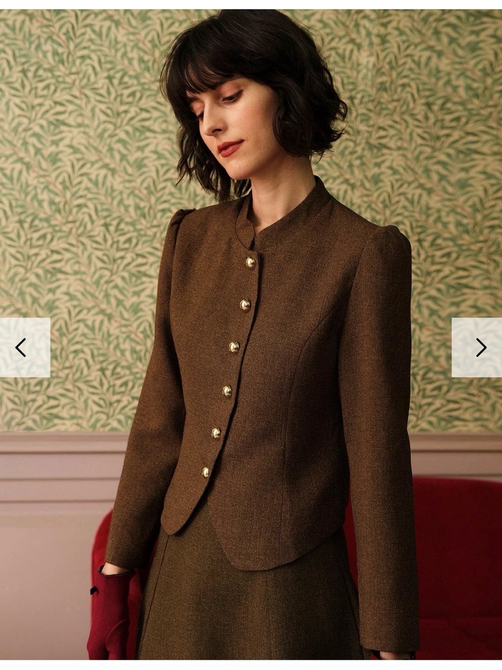 Womens Brown Tailored Button-Front Jacket